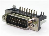 15 way Male D-Sub Connector with PCB Right Angle termination and ( 7.2mm) Stamped Pins [DAPM15P]