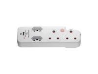 Ellies 4 Way Medium Surge Adaptor 2X16A 2X16A Euro (SANS 164-2) Sockets, 1XUSB-A, 1XUSB-C- Ports Max:5V 2.4A, 250VAC [ELLIES FEA6S]