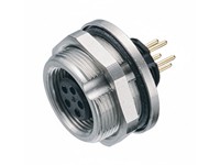 Circular Connector M9 Panel Flange Female 4 Pole Front Mount PCB Contacts IP67 [09-0412-90-04]