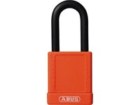 ABUS Industrial Safety Padlock Orange, Aluminium Body, Width:40mm, Shackle Diameter:7mm, High Precision 6 Pin Cylinder, RH6, Vertical Clearance:38mm, Locking Type:Key, Depth:20mm, Height:90mm, Intrinsically Safe, Key Retaining, Weight:110g [ABUS PADLOCK 74/40 ORG]
