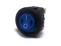 Round Illuminated Rocker Switch • Form : DPST-1-0 • 10A-250 VAC • Solder Tag • Ø20mm • Blue Lens Round Actuator • Marking : - / O [MR210-R5ABU]