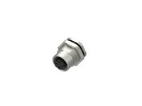 Circular Connector M12 D Code Female 4 Pole. Screw Lock Rear Panel Entry Front Fixing with 6mm x 1mm Ø PCB Contacts. PG9 - IP67 [PM12DF4R-P/9]