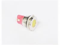 Vandal Resistant Pilot Lamp 16mm Flat Yellow Dot LED 24V AC/DC 15mA- IP67 - Nickel Plated Brass [AVL16F-NDY24]