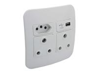 Double 16A RSA, with Single RSA V-Slim and Single USB Charger (Complete with Cover) (White) [VETI USB1WWT]