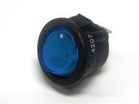 Round Illuminated Rocker Switch • Form : SPST-1-0 • 3A-250 VAC • Solder Tag • Ø15mm • Blue Lens Round Actuator • Marking : • [MR5110-R6ABU]