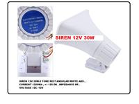 Siren 12V 30W-2 Tone Rectangular White ABS, Current 1200mA, +/- 125 DB, Impedance 8R, Voltage : DC -12V [SIREN 12V 30W]
