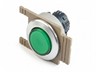 Push Button Actuator Non-Illuminated Momentary • Green Raised Button • Metallic Silver 35mm Flush Bezel [PB352MSG]