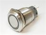 Ø19mm Vandal Proof Stainless Steel IP67 Flat Button and White 12V LED Ring Illuminated Switch with 1N/O Momentary Operation and 5A-250VAC Rating [AVP19F-M2SCW12]