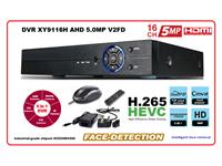 5.0MP, H.265 -16CH AHD DVR with Face Detection, AHD/TVI/CVI/CVBS/IP 5IN1 - PTZ Control, 4CH Alarm Input, 6CH Audio Input, 1 Output.VGA, HDMI and TV Output, 2X HDD UP TP 6TB (Not Included) Power 12V 5A, Remote (INCL), P2P QR Code Scanning, Playback VIA APP [DVR XY9116H AHD 5.0MP V2FD]
