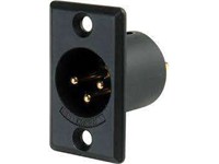 XLR 3 Pole Male Rectangular Panel Connector-27x36mm Flange Black Finish 2x4mm Front Mntg Holes 19mm Panel c/o - Gold over Copper Alloy Solder Contacts 15A 125VAC [XLR-D3MBAU]