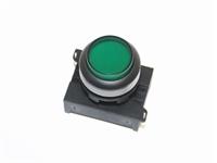 Push Button Actuator Illuminated Latching • Green Raised Lens • Black 30mm Bezel [P302LG]