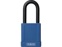 ABUS Industrial Safety Padlock Blue, Aluminium Body, Width:40mm, Shackle Diameter:7mm, High Precision 6 Pin Cylinder, RH6, Vertical Clearance:38mm, Locking Type:Key, Depth:20mm , Height:90mm, Intrinsically Safe, Key Retaining, Weight:110g [ABUS PADLOCK 74/40 BLU]