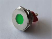 Vandal Resist Pilot Lamp 19mm Flat Green Dot LED 12VDC 15mA- IP67 - Nickel Plated Brass [AVL19F-NDG12]