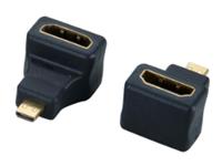 Adaptor HDMI-Female to HDMI(Micro)-Male 90° Upright Gold Plated Contacts in Black [ADAPTOR HDMI F/MICRO MALE 90UP]