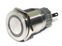 Ø19mm Vandal Resistant Stainless Steel IP65 Round Flat Hyper Plane Push Button and 12V Red/Green LED Ring Illuminated Switch with 1N/O 1N/C Momentary Operation and 5A-250VAC Rating [AVP19FH-M2SCR/G12]