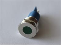 LED Indicator 14mm Flat Panel Mount Green Dot 12VDC 20mA IP65 - Nickel Plated Brass [AVL14F-NDG12]