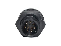 Mini-Con-X 7-position Panel Mount Pin Connector With Contact Size #20 Gold Plated PC Tail Style Pins And Standard Panel Mount Backshell With Epoxy [7281-7PG-3ES]