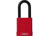 ABUS Industrial Safety Padlock Red, Aluminium Body, Width:40mm, Shackle Diameter:7mm, High Precision 6 Pin Cylinder, RH6, Vertical Clearance:38mm, Locking Type:Key, Depth:20mm, Height:90mm, Intrinsically Safe, Key Retaining, Weight:110g [ABUS PADLOCK 74/40 RED]