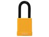 ABUS Industrial Safety Padlock Yellow , Aluminium Body , Width:40mm , Shackle Diameter:7mm , High Precision 6 Pin Cylinder , RH6 , Vertical Clearance:38mm, Locking Type:Key, Depth:20mm, Height:90mm, Intrinsically Safe, Key Retaining, Weight:110g [ABUS PADLOCK 74/40 YLW]