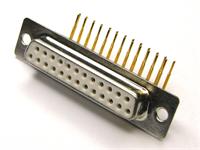 25 way Female D-Sub Connector with PCB Right Angle termination and ( 9.4mm) Machined Pins and without Mounting Brackets [DB25S1A0N]