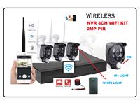4CH 2.0MP NVR Kit, with 4 X Wireless WiFi (50M) Bullet PIR Alarm Cameras 3.6mm Lens ( 4 LED's 2X IR, 2X White Light ) Also Includes Siren, Remote, Control, PSU & Mouse. Mobile APP - IP PRO [NVR 4CH WIFI KIT 2MP PIR]