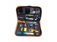 15-IN-1 Soldering Kit: Includes a 220V 60W Soldering Iron, Desoldering Pump, Five Soldering Tips, Solder, Soldering Iron Stand with Cleaning Sponge, Soldering Tweezer, Wire Stripper Cutter, and two Electronic Wires, All neatly organized in a PU Carry Bag. [HKD 60W 15PC SOLDER KIT SA PLUG]