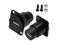 USB2.0 Type A Panel Female Receptacle, Plastic Feed Through, USB2.0-A Female - USB2.0-A Female straight, "D" Style - Front Mounting - Front Fastening With 2xM3 Screws. [XY-USB2ADJF-0]