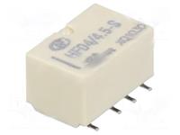 Signal Subminiature Seal Surface Mount.(SMD)-1 Coil Latching Relay Form 2C (2c/o) 4,5VDC 203 Ohm Coil 2A 30VDC 0,5A 125VAC (250VAC Max.) - Gold Flash Contacts [HFD4-4.5-LSR]