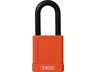 ABUS Industrial Safety Padlock Orange, Aluminium Body, Width:40mm, Shackle Diameter:7mm, High Precision 6 Pin Cylinder, RH6, Vertical Clearance:38mm, Locking Type:Key, Depth:20mm, Height:90mm, Intrinsically Safe, Key Retaining, Weight:110g [ABUS PADLOCK 74/40 ORG]
