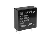 Medium Power Mini Flux Proof Relay Form 1A (1n/o) 12VDC Senitive 575 Ohm Coil 10A 250VAC/5A 30VDC TV-8 Rated High Inrush Current [HF36FD-012-HLT]