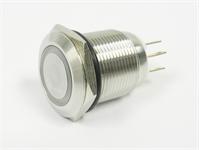 Ø19mm Vandal Proof Stainless Steel IP65 Push Button and Red 12V LED Ring Illuminated Switch with 1N/O 1N/C Momentary Operation and 5A-250VAC Rating [AVP19F-M3SCR12]