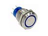 Vandal Resistant Push Button Switching 19mm Latching. Flat Button. 2c/o Blue Ring LED 5A-250VAC -IP67- Stainless Steel (Anti Vandal) [AVP19F-L4SCB12]