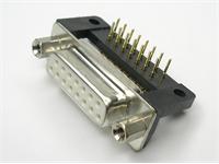 15 way Female D-Sub Connector with PCB Right Angle termination and Machined Pins with Mounting Bracket [DA15S1A1N]