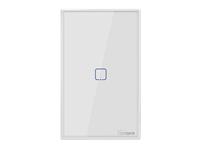 SONOFF 4X2 Luxury White Glass Panel Touch Wall Light Single Switch. It can also be Controlled via 433MHZ RF or WiFi through IOS/Android APP- Ewelink. US Version [SONOFF T2 WIF+RF TOUCH US 1W WH]