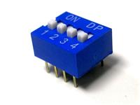 Slide Type Economy DIP Switch • Pitch : 2,54mm • Form : 1A-SPST(NO) • 25mA-24VDC • 200gf max • PCB-Thru-Hole Straight [KTS04E]