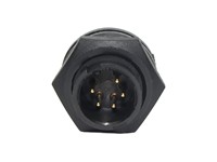 Mini-Con-X 5-position Panel Mount Pin Connector with Contact Size #20 Gold plated PC Tail style Pins and Standard Panel Mount Backshell with epoxy [7281-5PG-3ES]