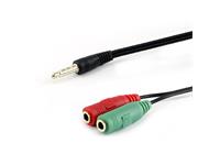PATCHC MINI 3,5MM 4-POLE STEREO PLUG -2X3,5MM STEREO SOCKET 15CM FLAT CABLE.SUPPORTS SEPERATED MIC & HEADPHONE / SPEAKER SIMULTANEOUSLY .DUAL PORT AUDIO /AUDIO CONVERTER . [PATCHC 3,5ST-2X3,5STS 15CM #TT]