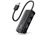 USB Type-A Male to Ethernet Adapter with 3-Port USB Hub – Black, 3xUSB 3.0 Ports:5Gbps, Ethernet:1000Mbps, Compatible Systems:Windows, Linux, macOS, iPadOS 16, Aluminium Case, Backward Compatible with USB 2.0 Devices [USB3.0 3PORT HUB WITH LAN PORT]