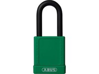 ABUS Industrial Safety Padlock Green, Aluminium Body, Width:40mm, Shackle Diameter:7mm, High Precision 6 Pin Cylinder, RH6, Vertical Clearance:38mm, Locking Type:Key , Depth:20mm, Height:90mm, Intrinsically Safe, Key Retaining, Weight:110g [ABUS PADLOCK 74/40 GRN]