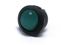 Round Rocker Switch • Form : SPDT-1-1 • 6A-250 VAC • Solder Tag • Ø20mm • Green Round Actuator • Marking : • [MR2120-R6BG]