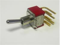 Miniature Toggle Switch • Form : DPDT-1-N-1 • 5A-120 VAC • Right-Angle-PCB-ThruHole • Hor.Opr.Std.Lever Actuator [8021SNR]