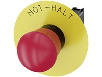 EMERGENCY STOP mushroom-type actuator, 22 mm, round, plastic, red, 40 mm, positive latching, according to EN ISO 13850, rotate-to-unlatch, with yellow backing plate, [3SU1100-1HB20-1CH0]