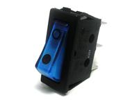 Large Illuminated Rocker Switch • Form : SPST-1-0 • 16A-125/250VAC with 12V Lamp • Solder Tag • 30x11mm • Blue Lens Curved Actuator • Marking : • / O [RH110-CEDBU]