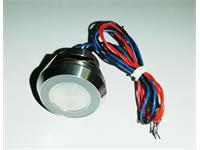 Ø22mm Vandal Resistant Piezo Switch 22mm Momentary Chamfer 1 n/o Blue Output Ring 12V LED - 1 - 24VAC/DC - 1A max. with 50cm Flylead - IP68 - Stainless Steel [AVPZ22C-M1SCB12/WL50]