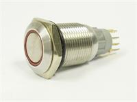 Ø16mm Vandal Proof Stainless Steel IP67 Push Button and Red 12V LED Ring Illuminated Switch with 2C/O Latch Operation and 2A-36VDC Rating [AVP16F-L4SCR12]