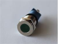 LED Indicator 12mm Flat Panel Mount - Large Green Dot 12VDC 20mA IP65 - Nickel Plated Brass [AVL12F-NLDG12]