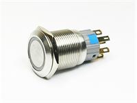 Ø19mm Vandal Proof Stainless Steel IP67 Push Button and Red 12V LED Ring Illuminated Switch with 2N/O Momentary Operation and 5A-250VAC Rating [AVP19F-M4SCR12]