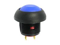 IP67 Non-Illuminated Momentary Push Button Switch • Form : SPST-0-(1M) • 17mm Round Black Bezel • Blue Button • Solder-Lug [PBR171ATLE6]