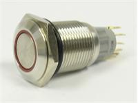 Ø16mm Vandal Proof Stainless Steel IP67 Push Button and Red 12V LED Ring Illuminated Switch with 2C/O Momentary Operation and 2A-36VDC Rating [AVP16F-M4SCR12]