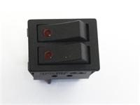 Rocker Switch Large DPST Dual Black Rocker with Round Red Lense 16A 250V 22x30mm [JS628FMM-BB/B0H-Z54]